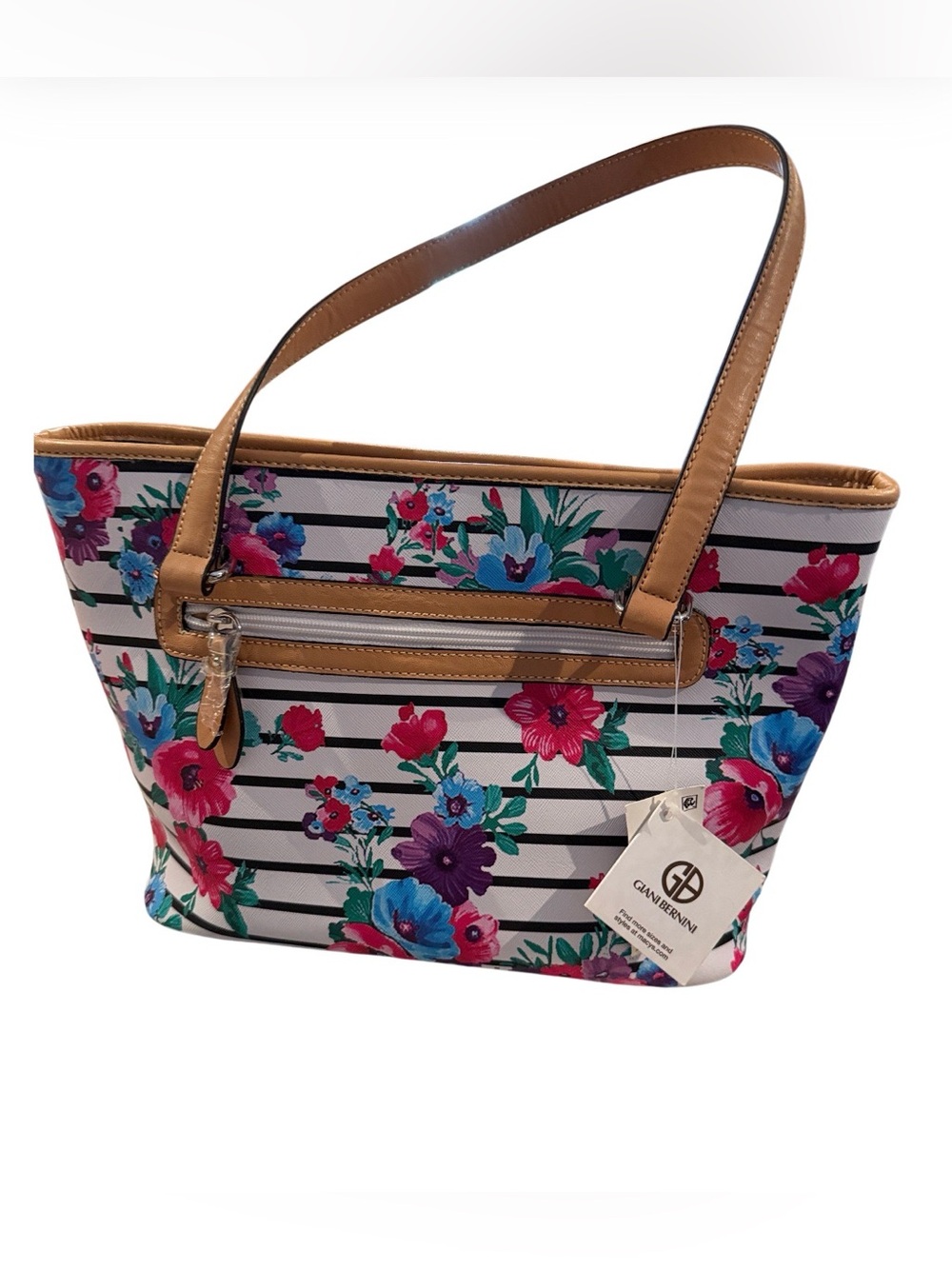 Giani Bernini Spring Floral Stripe Shoulder Tote Bag